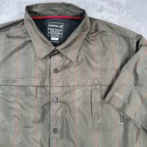 Merrell Mens Olive Green Short Sleeve Button Up Shirt XL/TG Opti Wick UPF 50+